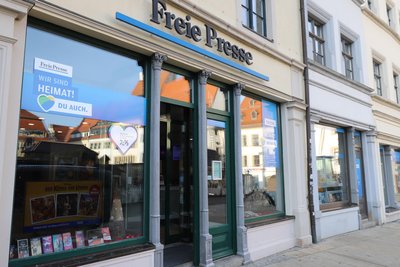 Die Geschäftsstelle der Lokalredaktion Freiberg der „Freien Presse“ am Freiberger Obermarkt.