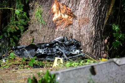 Nach dem Zusammenstoß mit einem Baum kam blieb es an der Böschung des Schwarzwassers liegen.