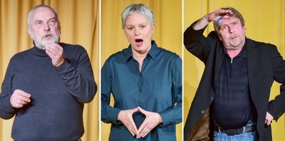 Andreas Zweiger, Ellen Schaller und Gerd Ulbricht (von links) im Programm "Sglatschtglei!" im Chemnitzer Kabarett. 