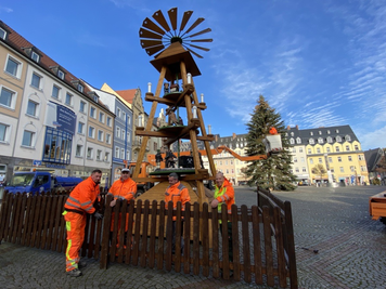 Weihnachtspyramide auf dem Markt in Mittweida.