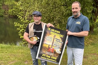 15. Mülsener Rocknacht wird ein Freiluftspektakel - Mike Kempe (li.) von den Promillos und Marcus Kästner vom Heimat- und Brauchtumsverein am Badeteich.