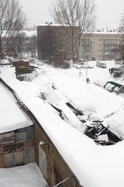 Blick auf die eingestürzte Halle an der Wiesenstraße.