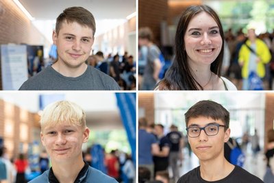 Nils Lehmann, Tony Wächter, Pia Riedel und Mirko Ziesch waren beim Campustag an der Freiberger Bergakademie.