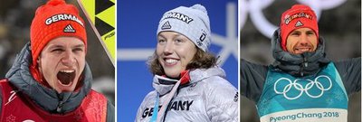 Strahlende Olympia-Sieger aus Deutschland: Skispringer Andreas Wellinger, Biathletin Laura Dahlmeier und Biathlet Arnd Pfeiffer