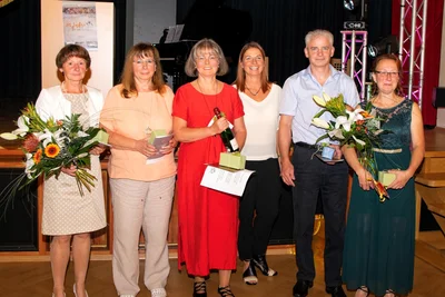 Wurden mit den Ehrennadeln des Landessportbundes ausgezeichnet (v.l.): Christine Schluttig, Bettina Bretschneider, Beate Prenzel, Janett Wolf (Vorstand), Falk Urbanski und Annett Höhn. 