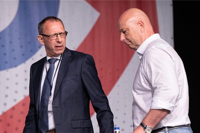 AfD-Doppelspitze auf dem Landesparteitag 2022: Jörg Urban (links) ist Partei- und Fraktionschef, Jan Zwerg Generalsekretär und Parlamentarischer Geschäftsführer.
