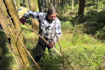 Heiko Wappler von der Rübenauer Firma Forstservice Hedrich bereitet den Boden für die Baumpflanzung vor.