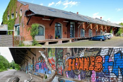 Oben: Umgebauter Güterbahnhof in Leipzig-Plagwitz. Unten: Alter Güterbahnhof in Chemnitz-Altendorf.