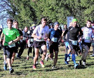 Thomas Schröder vom TSV Großwaltersdorf (Nr. 335, Zweiter v. r.) gewann in Großwaltersdorf die 11-Kilometer-Strecke. 