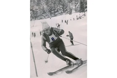 Deutsche Meisterschaften in den alpinen Disziplinen 1962 in Oberwiesenthal. Eberhard Riedel gewann die Dreier-Kombination.