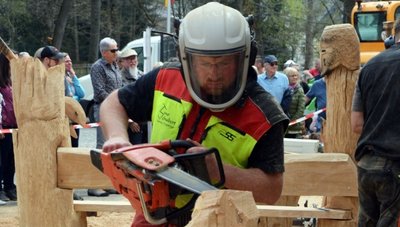 Mit seiner Kettensäge schafft es Tino Schubert, aus robusten Holzblöcken und Stämmen filigrane Figuren zu zaubern. 