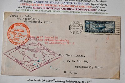Briefe gehören zu Briefmarken oft dazu. Dieser stammt aus dem Jahr 1930 und geht auf eine Weltumreisung mit dem Luftschiff Graf Zeppelin zurück.