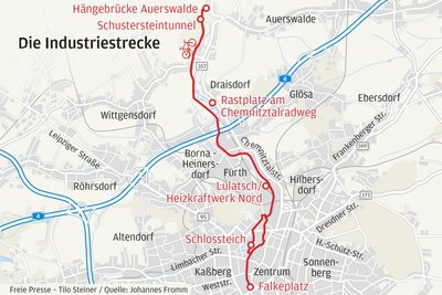 Radtour Industriestrecke über den Chemnitztalradweg bis zur Hängebrücke in Auerswalde