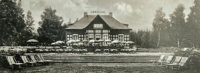 Baldaufs Dokumentation enthält zahlreiche Ansichten des früheren Landgasthofs, hier von der Gartenseite: Bis zu 2000 Gäste konnten in den 1930er Jahren gleichzeitig im und am Lokal bewirtet werden. 