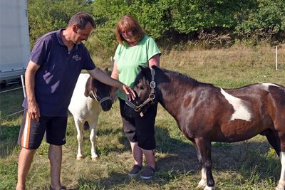 Aus Hannover ist Christa Barth-Bußmann dabei, samt Shetland-Ponys Caspar und Casanova. Eine Streicheleinheit gibt es von Andreas Kunkel, einem der Koordinatoren des Trecks.