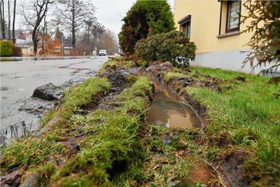 Als vor kurzem ein Laster von der Fahrbahn abkam, hinterließ er Spuren auf dem Rasen vor einem Wohnhaus. 