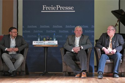 Rolf Weigand, André Erler und Gunther Zschommler (v.l.) beim Wahlforum der „Freien Presse“ in Siebenlehn.