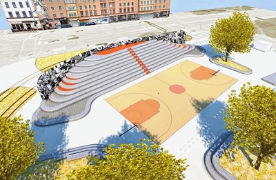 So könnte es einmal aussehen: Eine Tribüne am neuen Basketballfeld soll die Möglichkeit bieten, zusammenzukommen. 