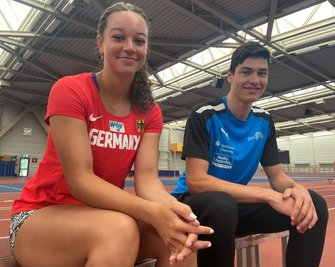 Deutsche U-20-Meister vom LAC Chemnitz: Hammerwerferin Jada Julien und Dreispringer Steven Freund. 