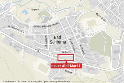 Der neue Aldi-Markt soll unterhalb der B 169 in Bad Schlema entstehen, aus der Gleesbergstraße eine Einbahnstraße werden.