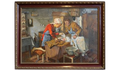  Weihnachten in einem Spielzeugmacher-Haushalt - das Gemälde eines unbekannten Malers stammt vermutlich aus den 1920er-Jahren. 