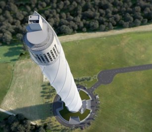 Der künftige Turm von Rottweil aus der Vogelperspektive. Die Aussichtsplattform für Besucher befindet sich in 232 Metern Höhe.
