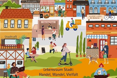 Das Motiv des Wettbewerbs "Ab in die Mitte" (Ausschnitt). Grafik: Katrin Hussock/Ministerium für Regionalentwicklung