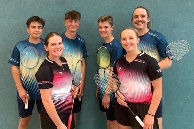Gingen zum Saisonauftakt für den BVM ans Netz: Fabio Langer, Nathalie Seidel, Matti Höppner, Arthur Hähnel, Bara Senfeldova und Rasmus Lenz.