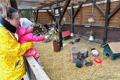 Sind die kleinen Langohren süß: Anne Fischer mit Tochter Lilly aus Freiberg am Hasengehege. 