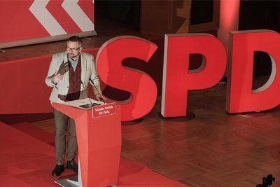 Ex-SPD-Landeschef und Vize-Ministerpräsident Martin Dulig bei seiner Bewerbungsrede für Platz 4.