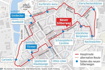Ende Juni soll der neue Silberweg durch Freiberg mit seinen Figuren fertiggestellt sein.