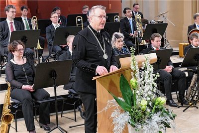 Freibergs Oberbürgermeister Sven Krüger bei seiner Neujahrsansprache. 