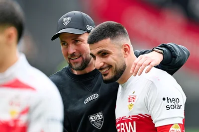 Wollen die Bayern ärgern: VfB-Coach Sebastian Hoeneß und Torjäger Deniz Undav. (Archivbild)