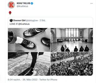 Diesen Tweet mit Eindrücken aus der Insta-Story zum Konzert teilte Kraftklub am Samstagabend und rückte so bei Twitter das Spontankonzert in den Fokus.