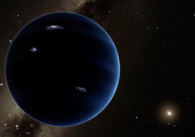 So könnte unser Neunter aussehen. Die Computeranimation zeigt zum einen den Planeten, den Wissenschaftler als den neunten unseres Sonnensystems errechnet haben wollen, und zum anderen, wie groß die Entfernung von diesem Planeten zur Sonne ist. Der Planet ist den Berechnungen zufolge gasförmig, ähnlich wie Uranus and Neptun.