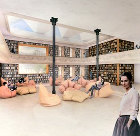 So stellen sich Architekten der Firma Raum und Bau des Diplom-Ingenieurs Alexander Krippstädt aus Dresden das einstige Hotel "Stadt Chemnitz" nach dem Umbau zur Bücherei vor.