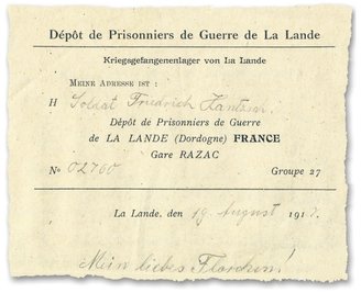 Faksimile des Briefes von Friedrich Hantzsch aus Frankreich.