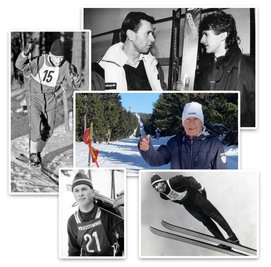 Der Kombinierer Joachim Winterlich gab bei der Olympiaausscheidung 1963 in Klingenthal (Foto links oben) in der Loipe alles. Mit seinem Musterathleten Jens Weißflog erlebte der Coach Höhen und Tiefen. 1984 schaute er als Heimtrainer die Spiele in Sarajevo zu Hause am TV-Gerät an. Vier Jahre später war er beim Fiasko in Calgary live dabei. Als Aktiver startete Winterlich 1962 u. a. beim "Volksstimme"-Pokalsprunglauf in Oberwiesenthal. 