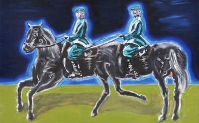 Jürgen Höritzsch "Herrendoppel", 2016, Öl auf Leinwand. 