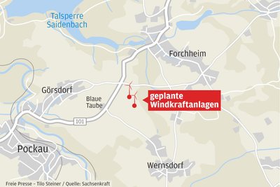 Die Windkraftanlagen sollen zwischen den Pockau-Lengefelder Ortsteilen Forchheim, Wernsdorf und Görsdorf entstehen.