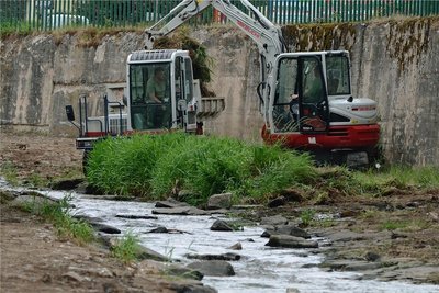 Um Pfingsten sollen die Arbeiten zur Gewässerunterhaltung an der Göltzsch in Rodewisch abgeschlossen sein.