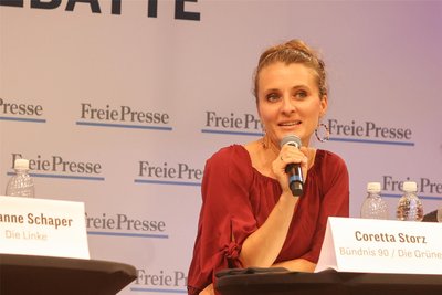 Coretta Storz bei der Wahldebatte der „Freien Presse“ am 20. August 2024. Zwei Wochen später steht fest: Für den Einzug in den Landtag hat es nicht gereicht.