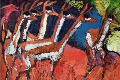 Fritz Keller (1915-1994) blieb der expressionistischen Malerei zeitlebens verbunden. Nach vielen Grafikausstellungen leuchten nun erstmals Farben in der Hennersdorfer Galerie - hier: „Gazellen“ (1960/70).