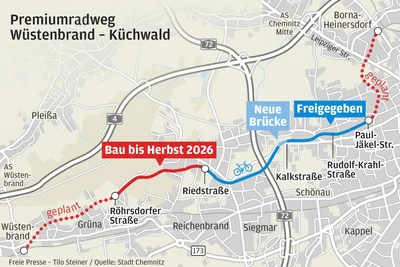 Der Premiumradweg im Chemnitzer Westen soll eines Tages vom Küchwald bis nach Reichenbrand führen.