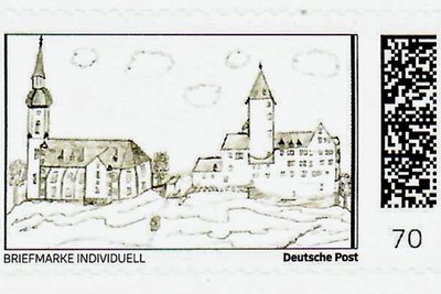 Erhielt als Motiv den 2. Preis im Malwettbewerb: Briefmarke individuell nach einem Entwurf von Kornelius Kreissel. 