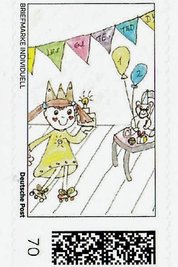 Den 3. Preis im Malwettbewerb bekam dieses Motiv: Briefmarke individuell nach einem Entwurf von Pauline Espig. 