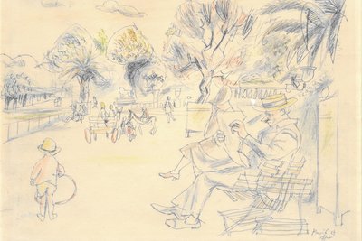 Erich Ohser, Paris Studien, Jardin du Luxembourg, 1929, Bleistift und Farbstifte. 230 x 285 mm, signiert: Paris Ohser 29.