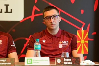 Gjorgji Kochov bei einer Pressekonferenz vor den Länderspielen der nordmazedonischen Nationalmannschaft.