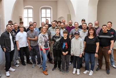 Die 29 Teilnehmer des Drum&Bass-Workshops mit ihren Dozenten.