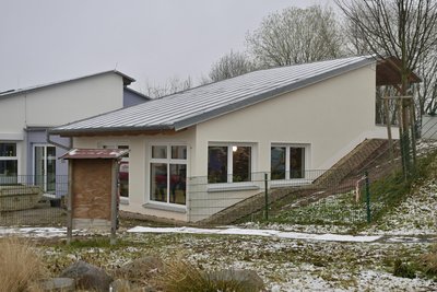 Der Anbau „Bauernhof“ der Kita Saatkorn dient als Gruppenraum für die Vorschulkinder.